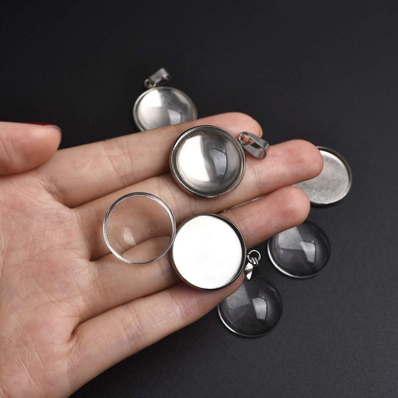 DROLE 60Pcs 20mm Stainless Steel Pendant Trays Kit-30Pcs Jewelry Blanks with Pinch Clip Clasp and 30Pcs Glass Cabochons for Jewelry Making DIY Crafts - Image 4